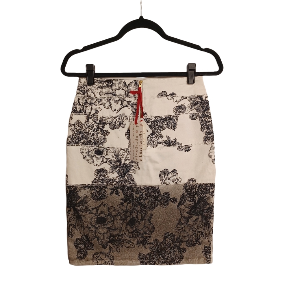 STANDARDS & PRACTICES Black Floral Print Stretch Lycra Bodycon Skirt 25 NWT